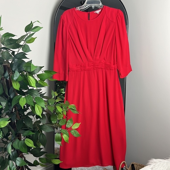 Nanette Lepore Silky Red 3/4 Sleeve Midi Dress Size 10 - Picture 4 of 8
